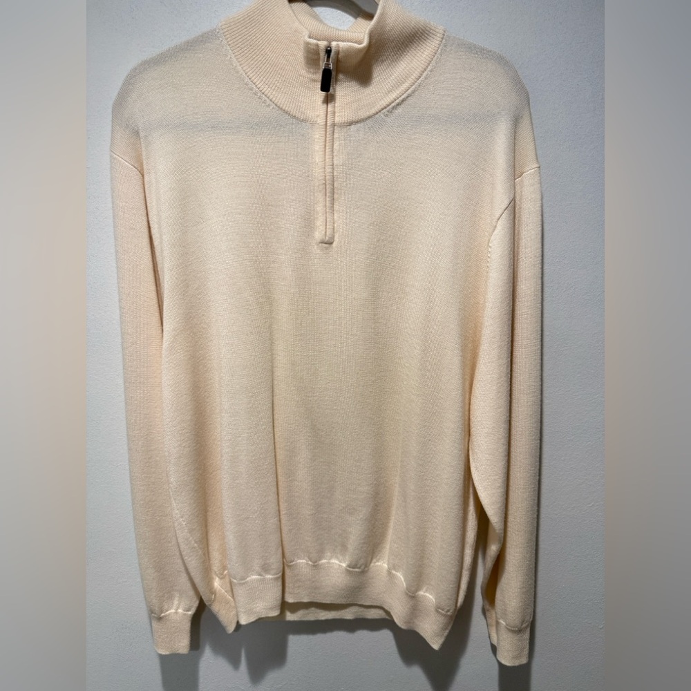 Jos A Bank 100% Merino Wool Cream Quarter Zip Sweater Size XL